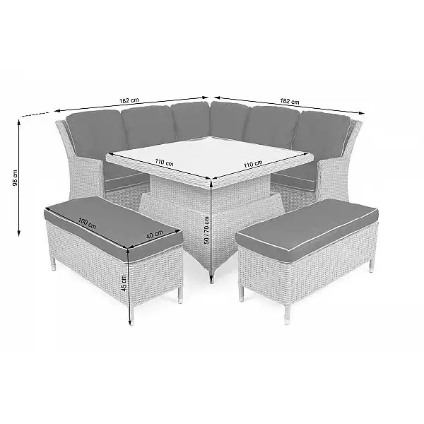 Кутовий комплект садових меблів Termoli White / Grey