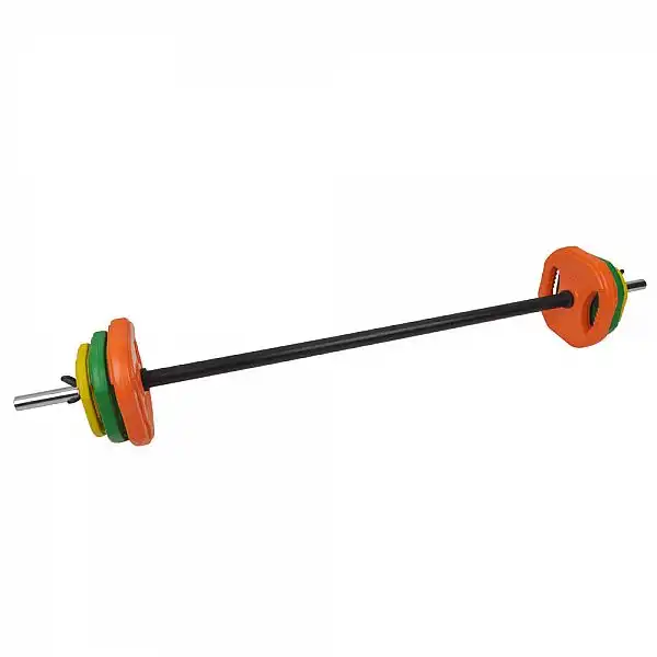 Набор гриф с цветными резиновыми дисками Fitex MD3006, 20 кг