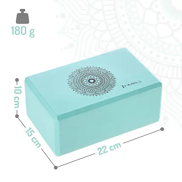 Набір для йоги HMS: килимок, блок, ремінець, бірюзовий