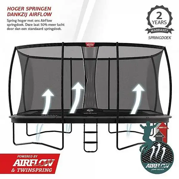 Батут Berg Ultim Champion FlatGround 410cm Grey + AeroWall BLK&GRY