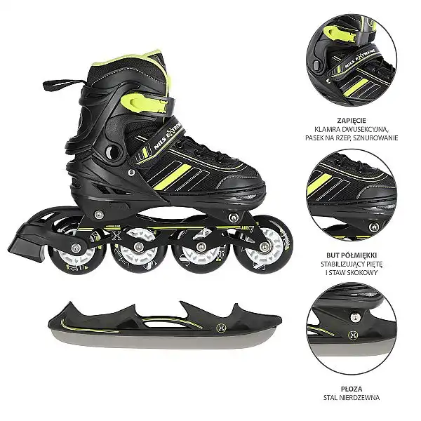 Роликові ковзани 2в1 Nils Extreme NH18191 розм. S 29-33 чорно-лаймовий