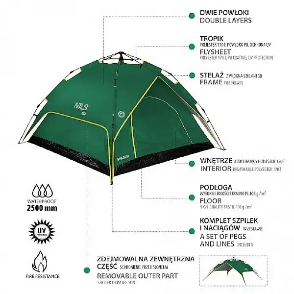 Туристичний намет 2в1 Nils Camp NC7819 зелений