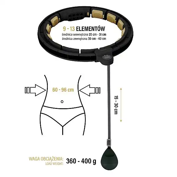 HHM13 HULA HOP ЧЕРНЫЙ/ЗОЛОТОЙ С МАГНИТАМИ И ВЕСОМ + СЧЕТЧИК HMS
