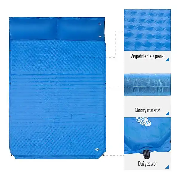 Самонадувний килимок на дві особи з подушкою Nils Camp NC4060 синій