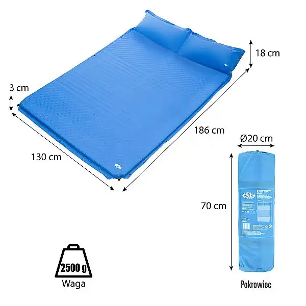 Самонадувний килимок на дві особи з подушкою Nils Camp NC4060 синій