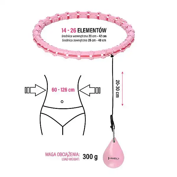 Хула-хуп з тягарцем PlusSize HMS HHW11 60-126 см, рожевий