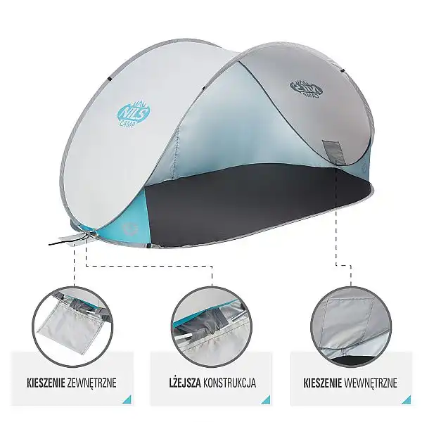 Саморозкладний пляжний намет Nils NC3174 світло-сірий