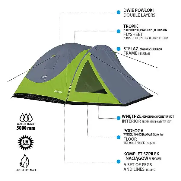 Туристичний намет Nils Camp NC6006 Discovery зелено-сірий
