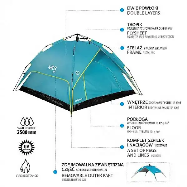 Туристичний намет 2в1 Nils Camp NC7819 синій