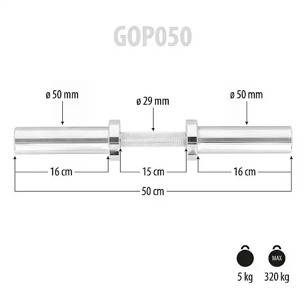 Гантельний олімпійський гриф 50см ⌀50мм HMS GOP050