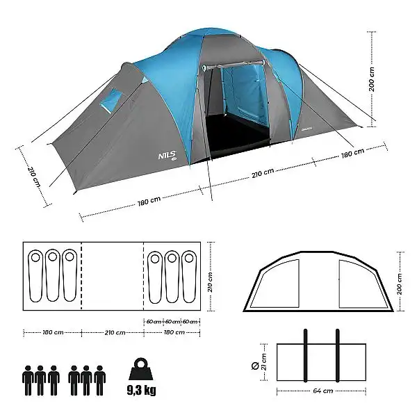 Туристичний намет Nils Camp NC6031 Highland синій-сірий