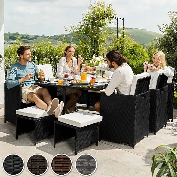 Садові меблі Малага чорний 6+4+1 з чохлом