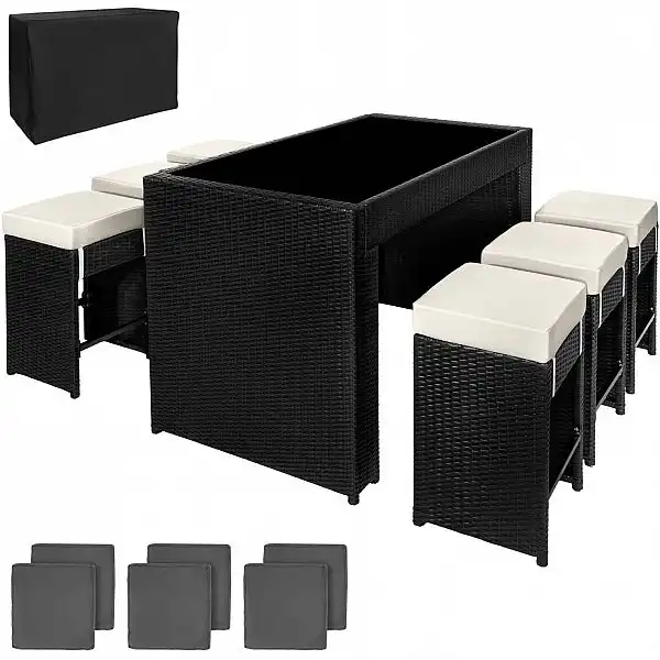 Садові меблі Polirattan Capri 6+1 з чохлом чорний
