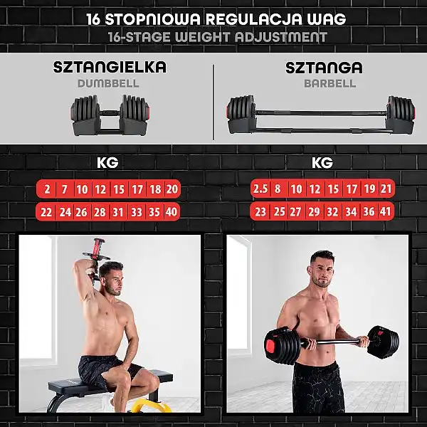 Наборная штанга+гантель HMS SGR40 PRO SET 2IN1 43.5кг