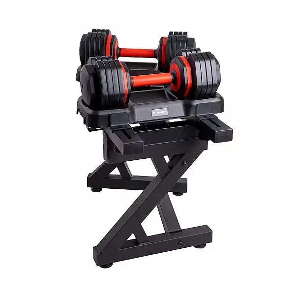 Регульований набір гантелей для однієї руки inSPORTline DuraBell® 2 x 6,5 – 24,5 кг із стійкою
