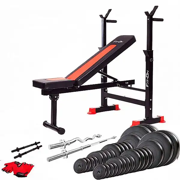 Скамья тренировочная Fit-On FN-S101 + штанга и гантели 140кг