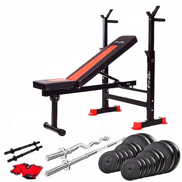 Скамья тренировочная Fit-On FN-S101 + штанга и гантели 100кг