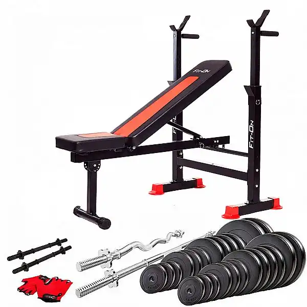 Скамья тренировочная Fit-On FN-S101 + штанга и гантели 123кг