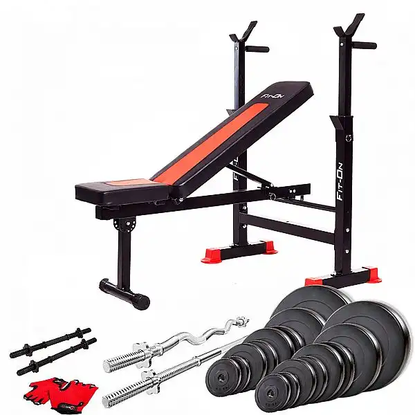 Скамья тренировочная Fit-On FN-S101 + штанга и гантели 105кг