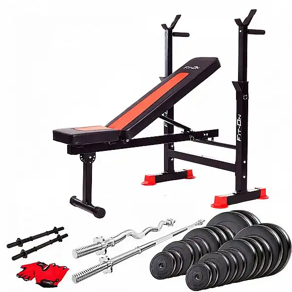 Скамья тренировочная Fit-On FN-S101 + штанга и гантели 110кг
