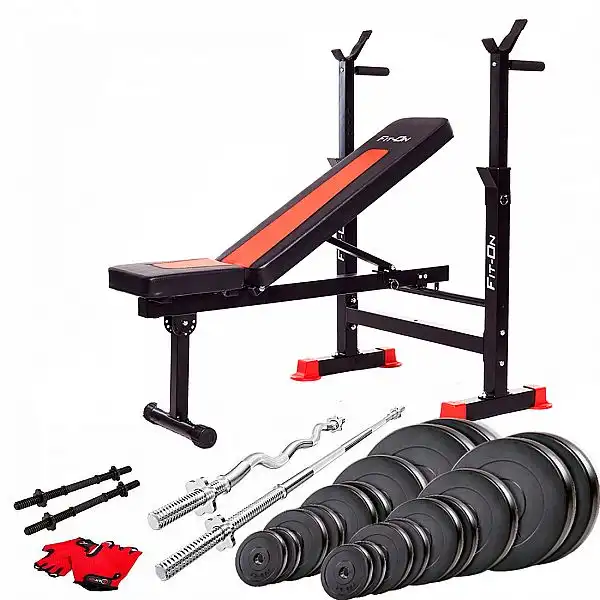 Скамья тренировочная Fit-On FN-S101 + штанга и гантели 135кг