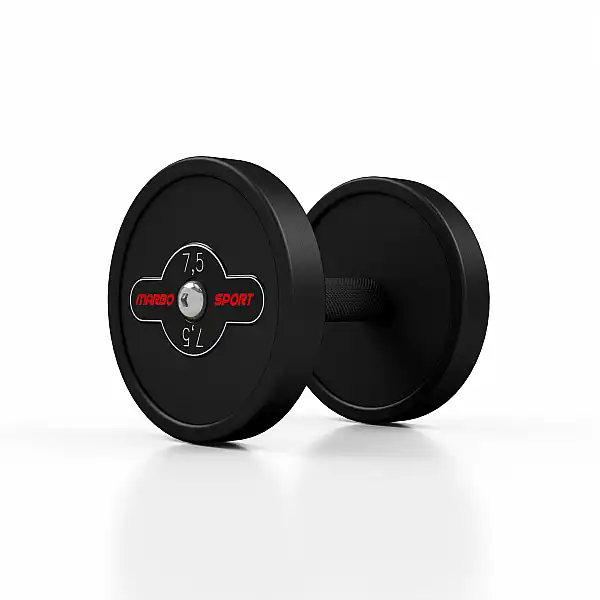 Гантель прорезиненный Marbo Sport 7.5кг, черный матовый.