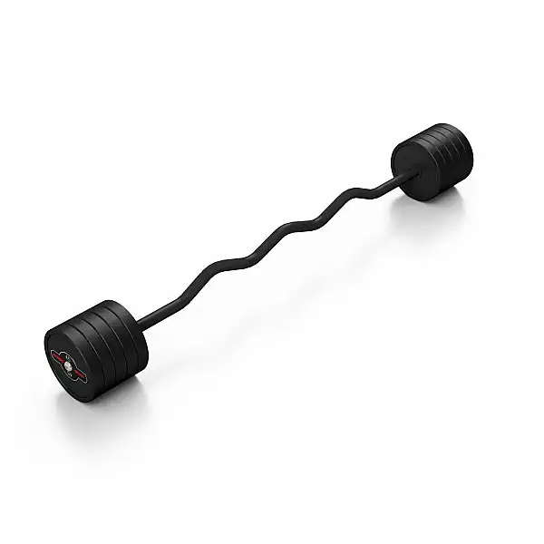 Штанга прорезиненная с ломаным грифом Marbo Sport  45кг, черный матовый